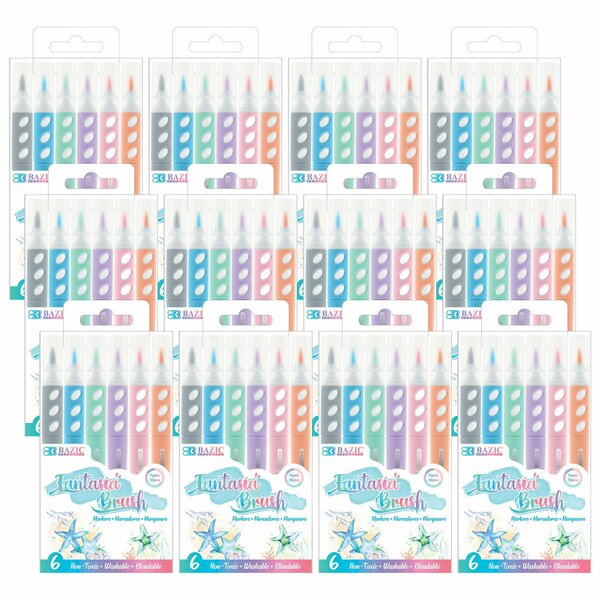 Bazic Products Brush Markers, 6 Pastel Colors, 72PK 1267